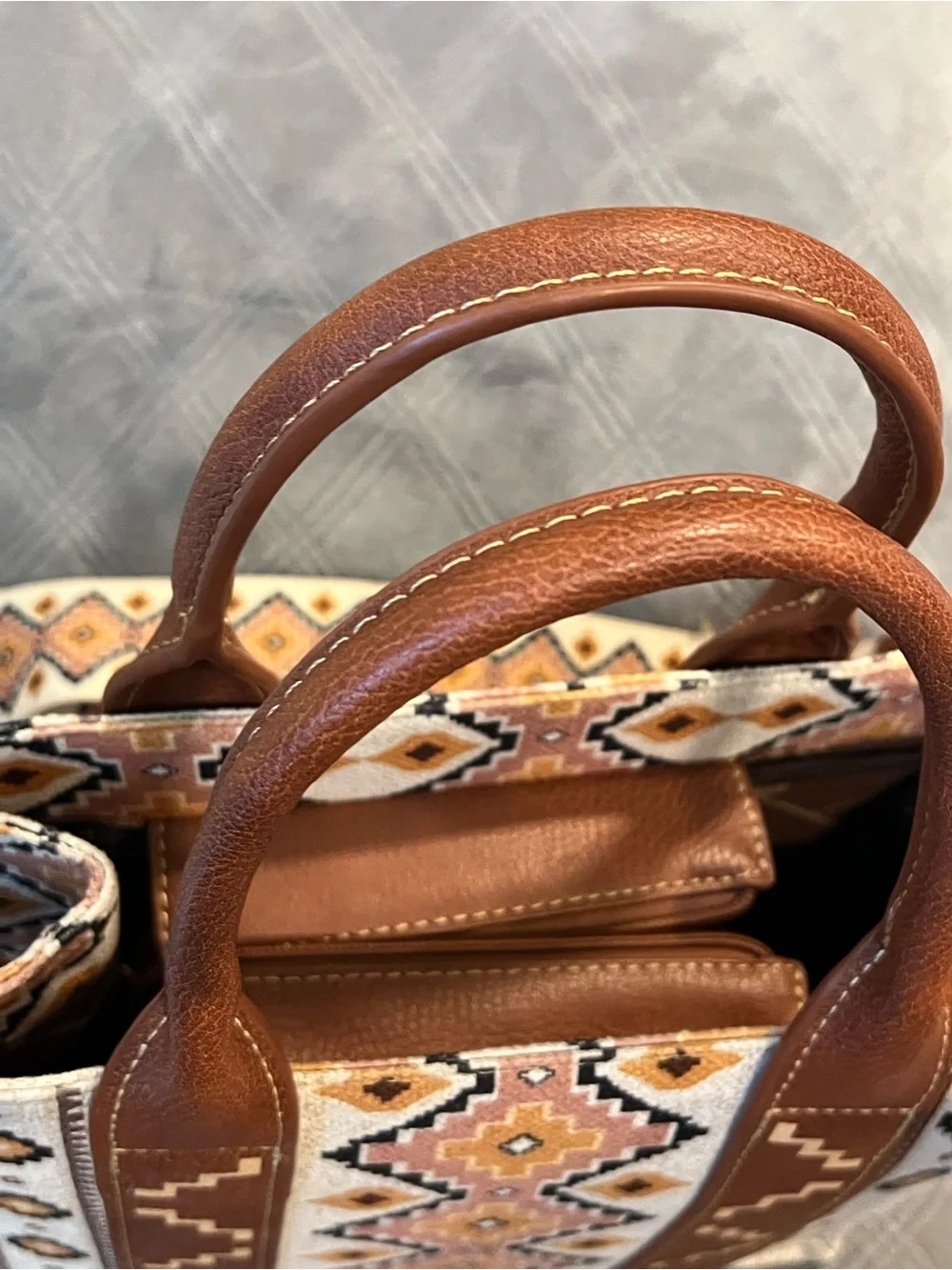 Wrangler Cream and Brown Aztec Satchel with Patterned Strap